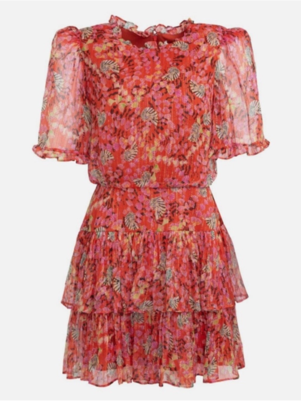SALONI | Ava D Tiered Silk Mini Dress in Sandstone Rouge, Size US 6